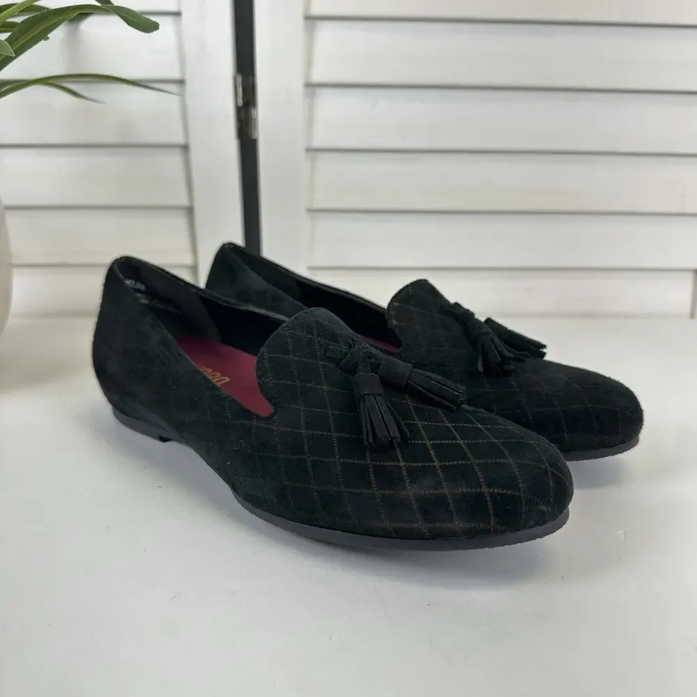 Munro 8.5 M Tallie Tassel Loafers Quilted Slip On Flats Black Brown Comfort Shoe